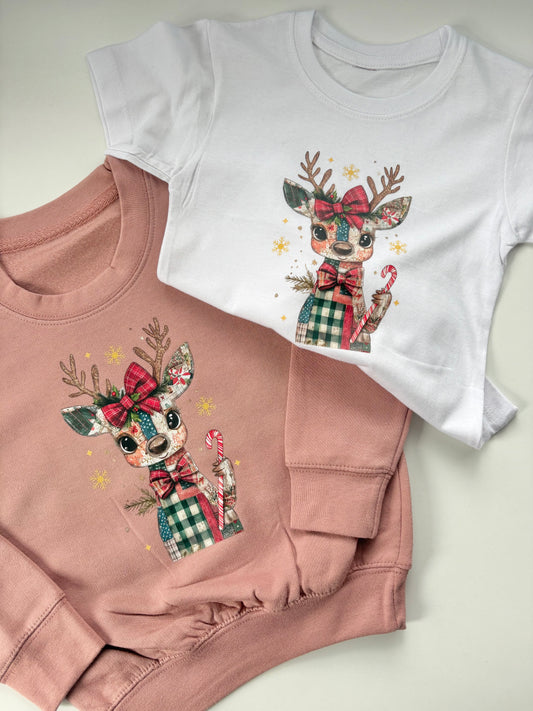 Patchwork Deer Christmas T Shirts